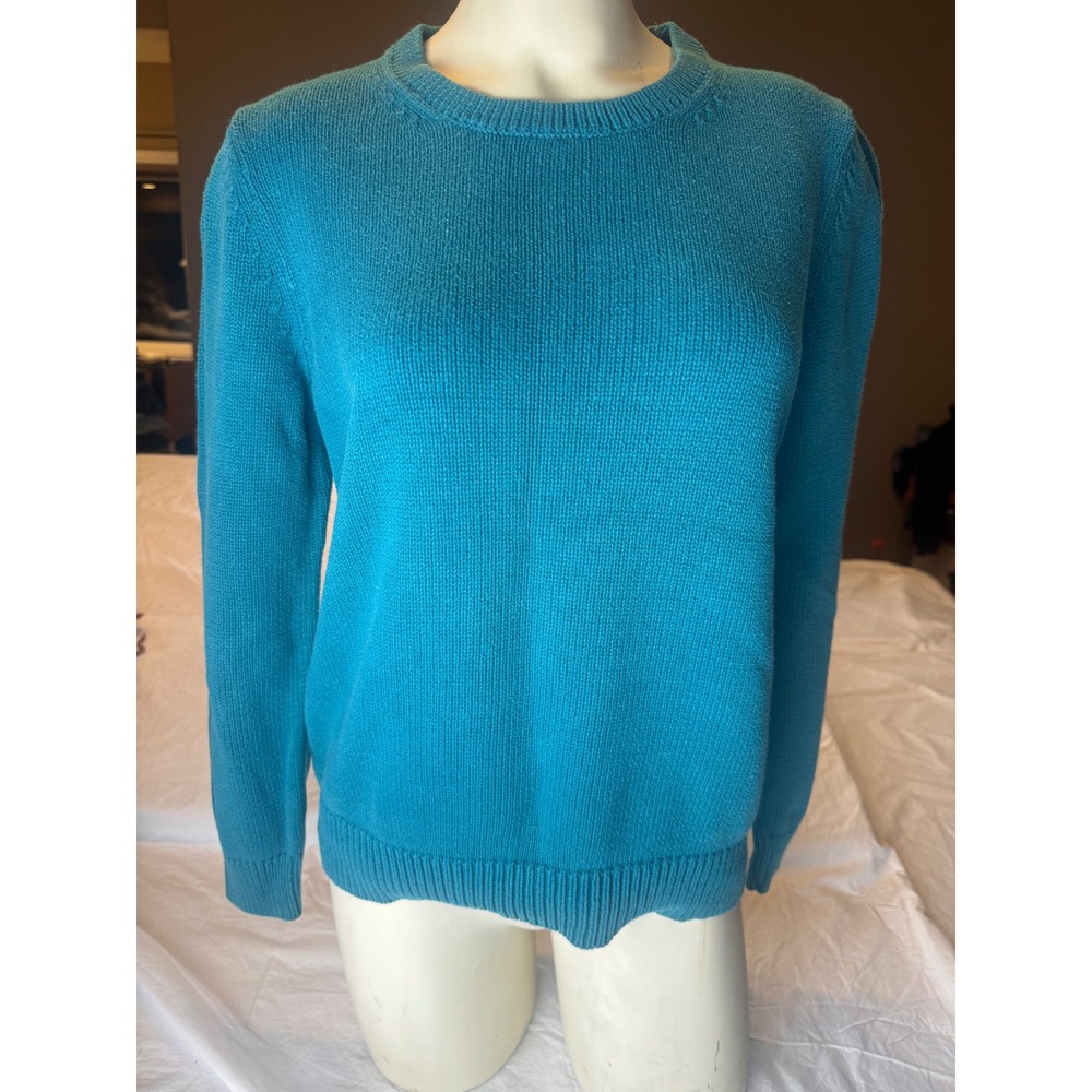 Cabin Creek Teal Blue 100% Cotton Knit Crewneck Sweater Size Large